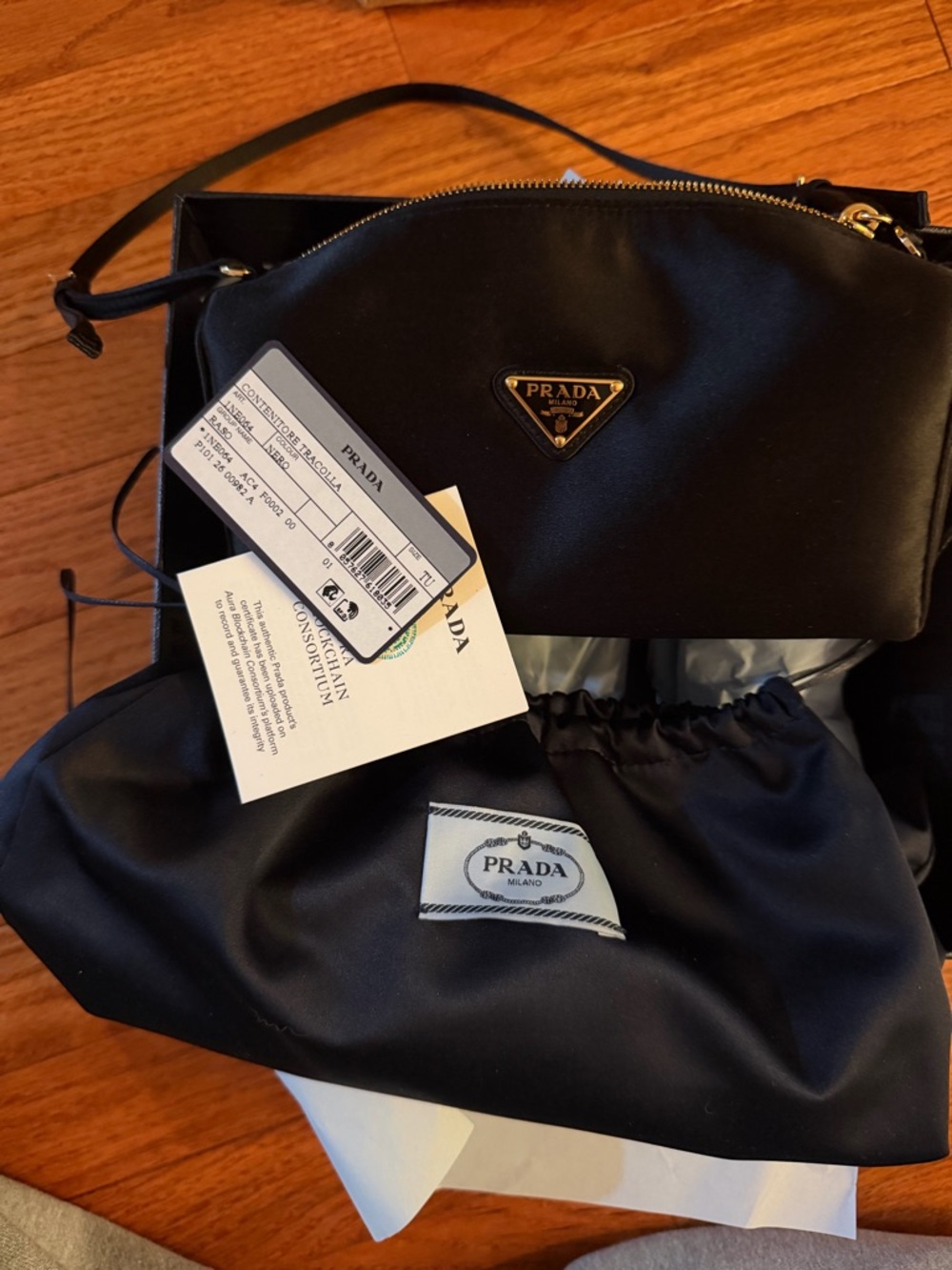 Prada Black Nylon Shoulder Pouch with Gold Logo - Picture 3 of 5